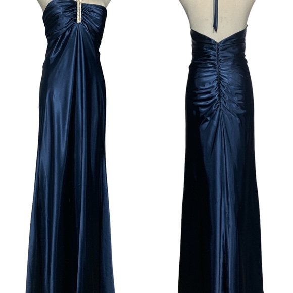 Gorgeous Designer Dark Blue Strapless Rhinestone Gown Maxi Dress Size XL Grande - Picture 5 of 17